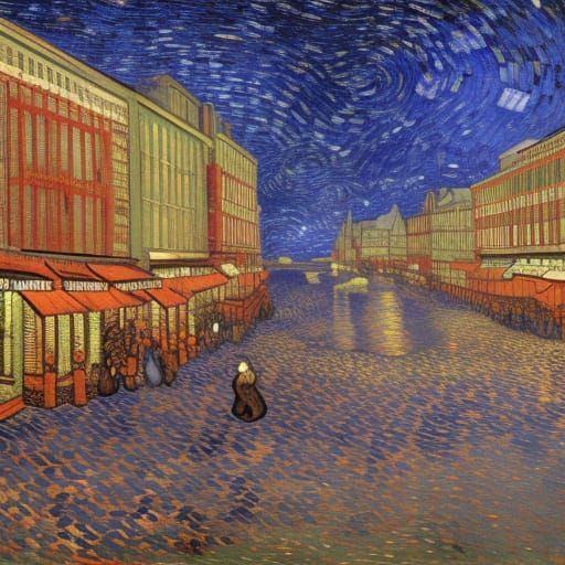 Van Gogh Style Where's Waldo Scene