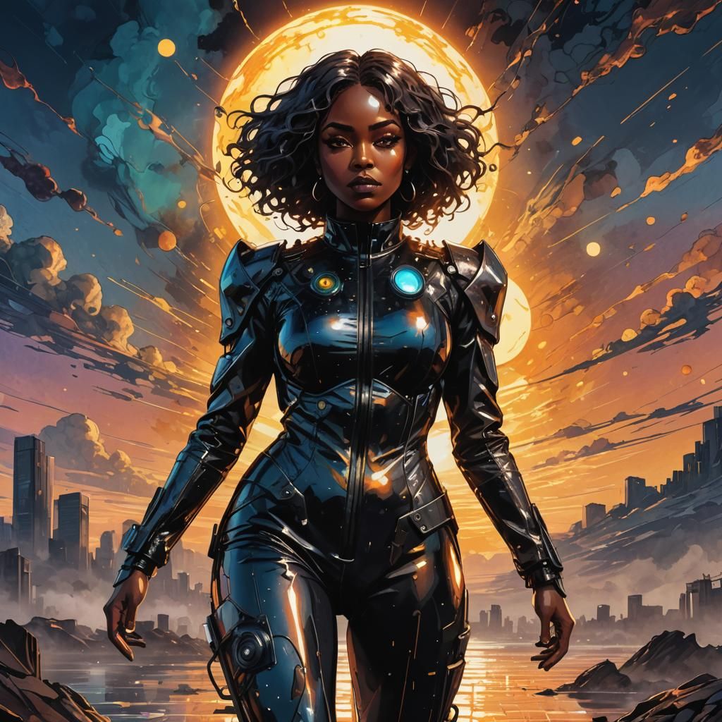 Dark Femme Reaches for the Sun in Cyberpunk Style