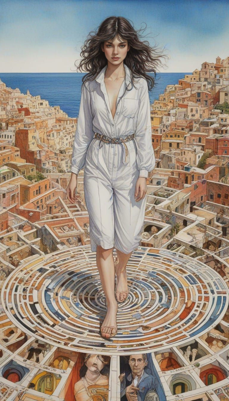 A Mathematical Labyrinth in Vibrant Watercolour