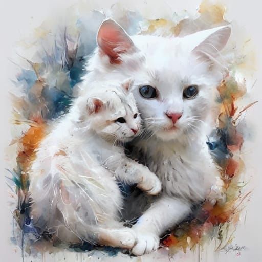 Heartwarming Portrait of Cat and Cub Embracing