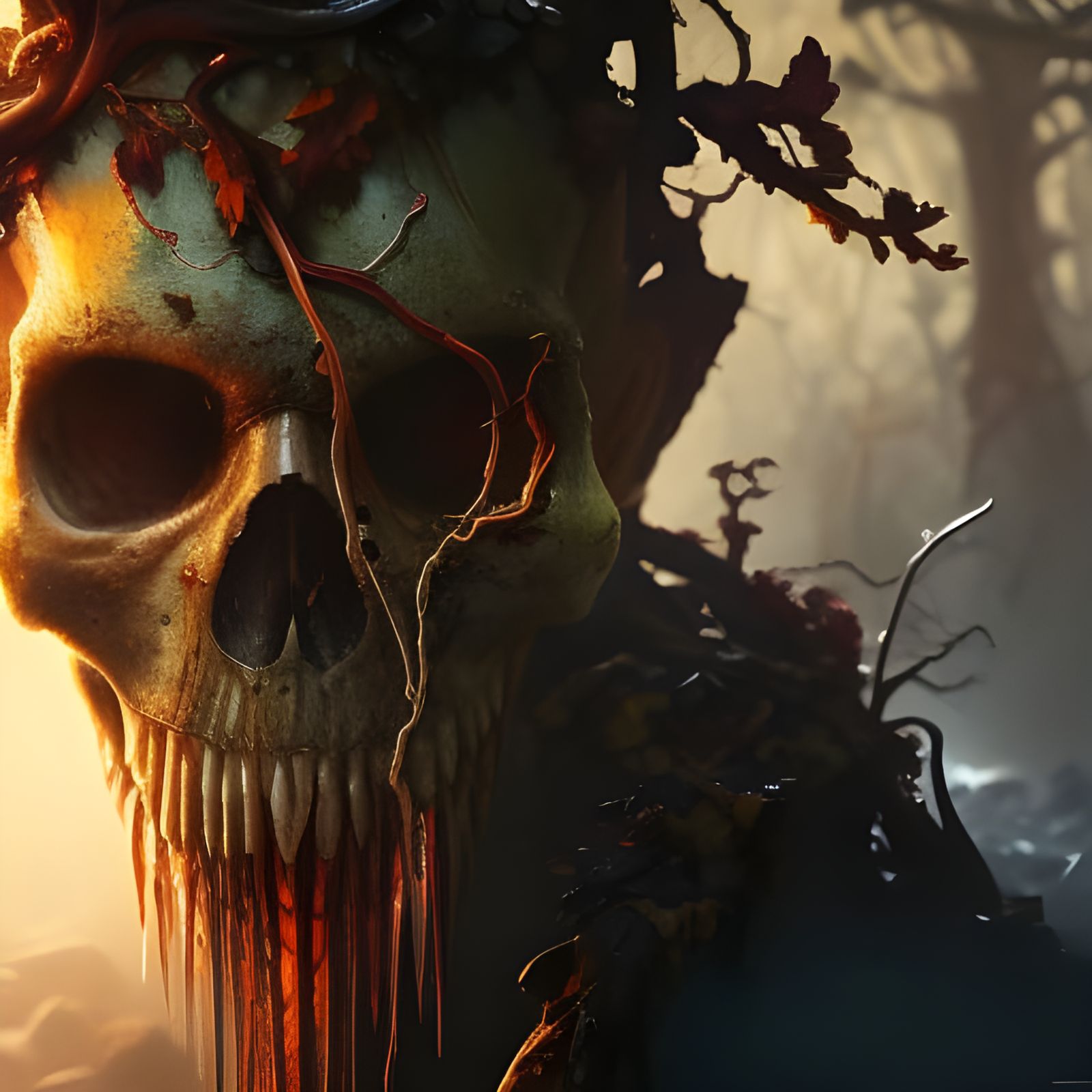 Surreal Skull Devoured by Vines in Hyperdetailed Concept Art