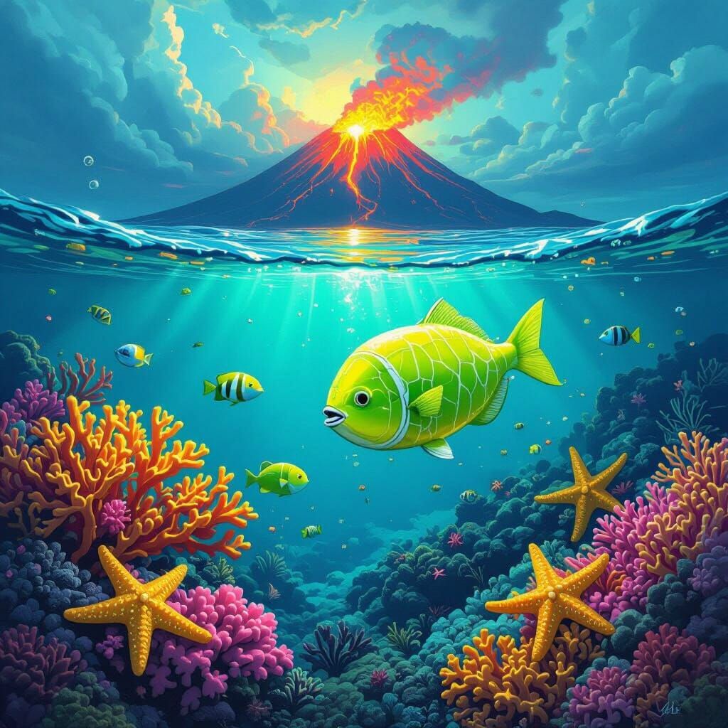 Vibrant Underwater Scene with Lime Green Ice Fish