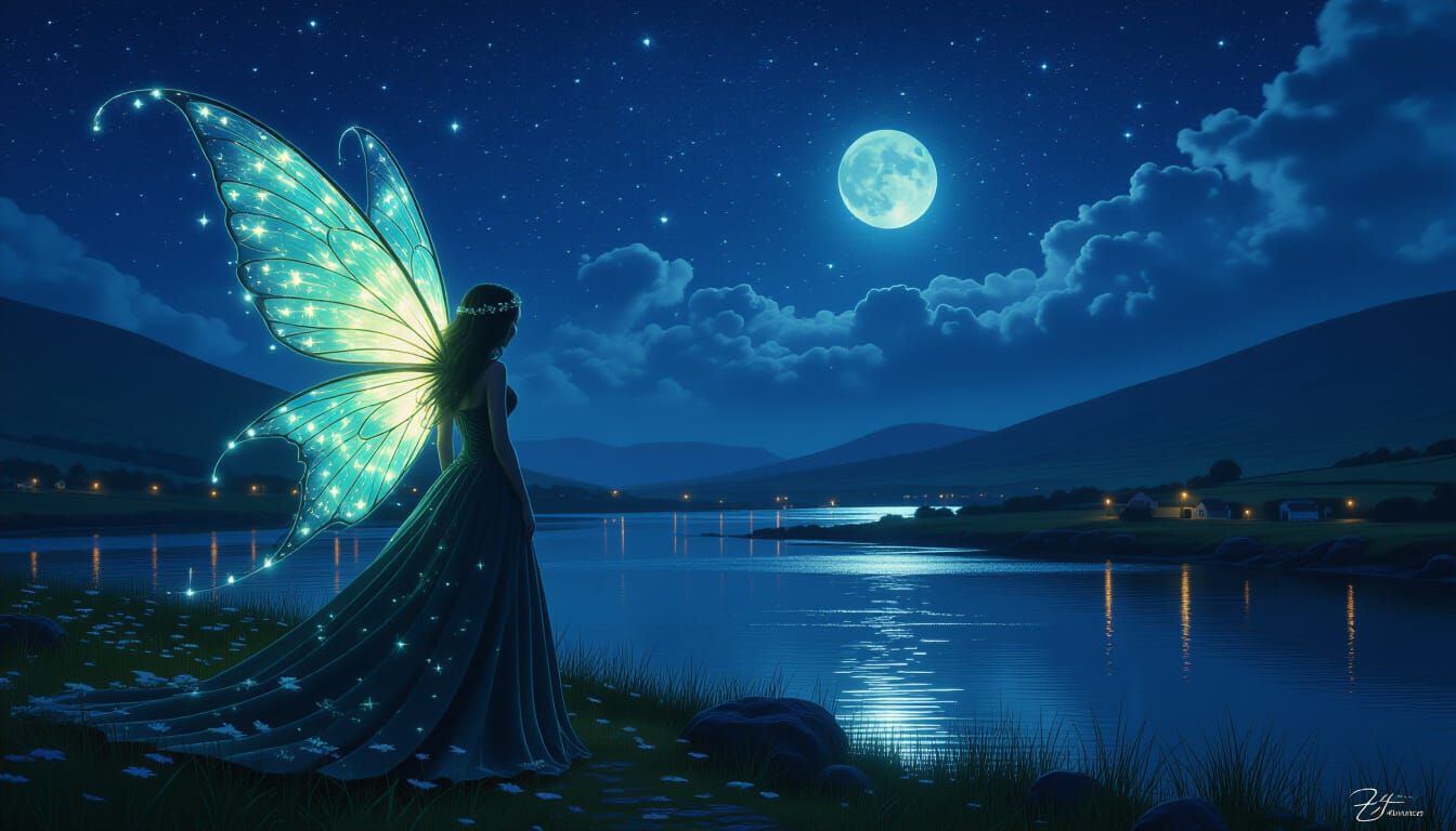 Ireland as a Luminescent Fairy in Starry Night