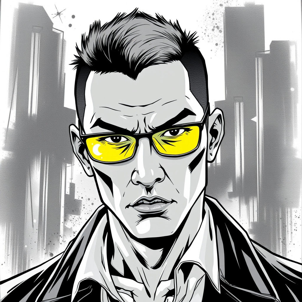 Strong Jawline Hero in Cyberpunk Noir