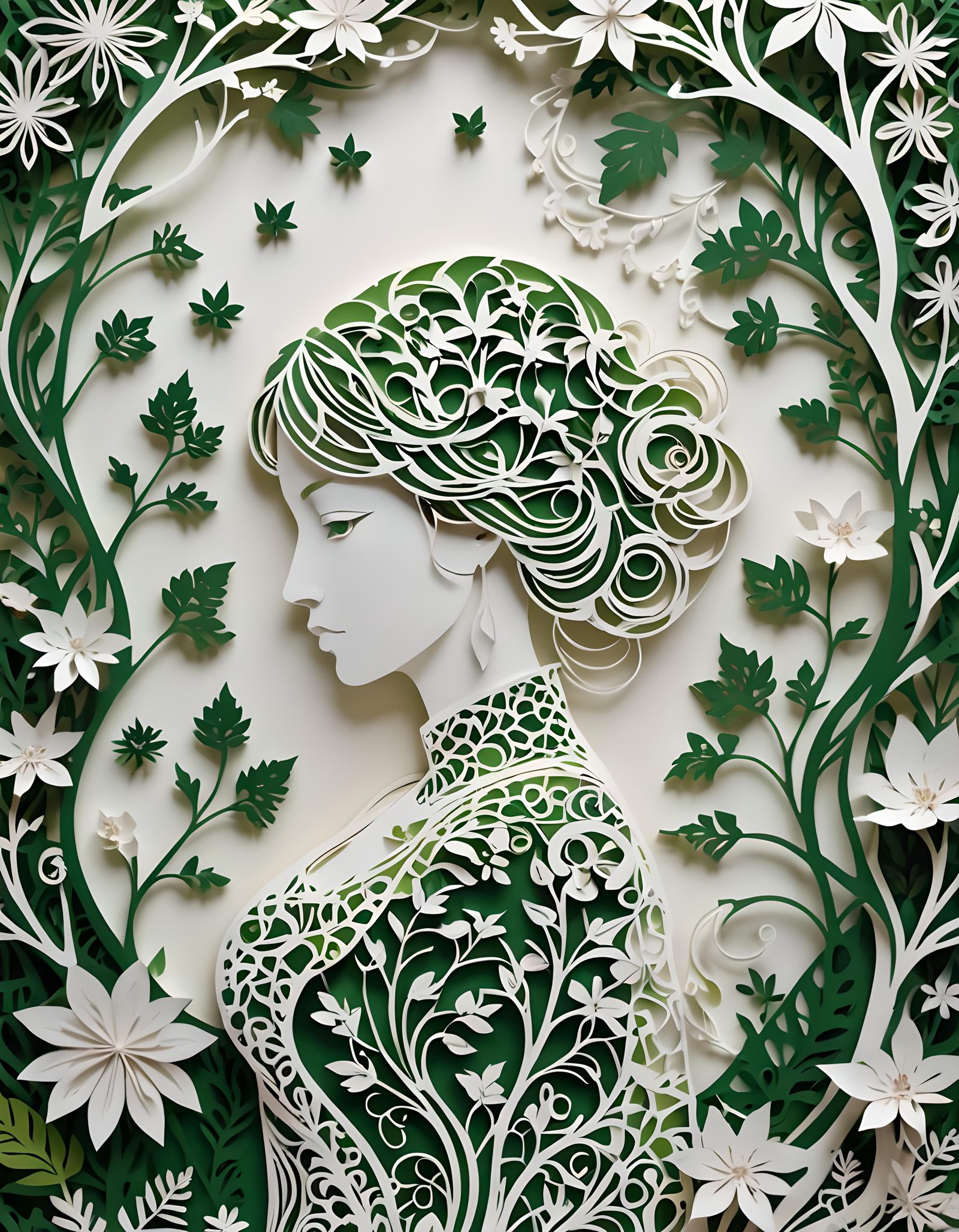 Kirigami Silhouette Amidst Whimsical Forest Vines