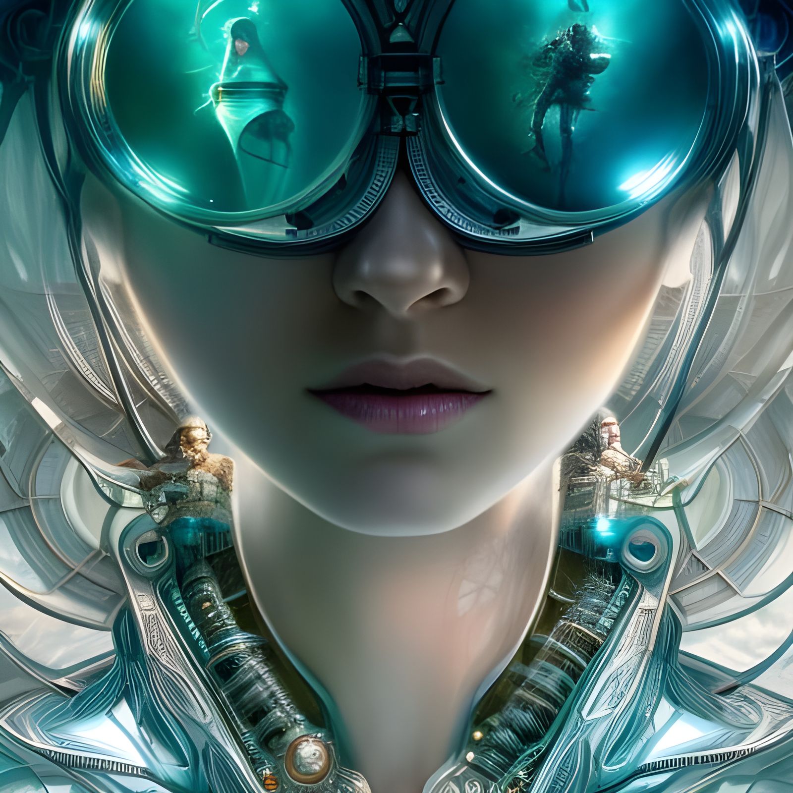 Ethereal Glass Borg Goddess in a Futuristic Wonderland