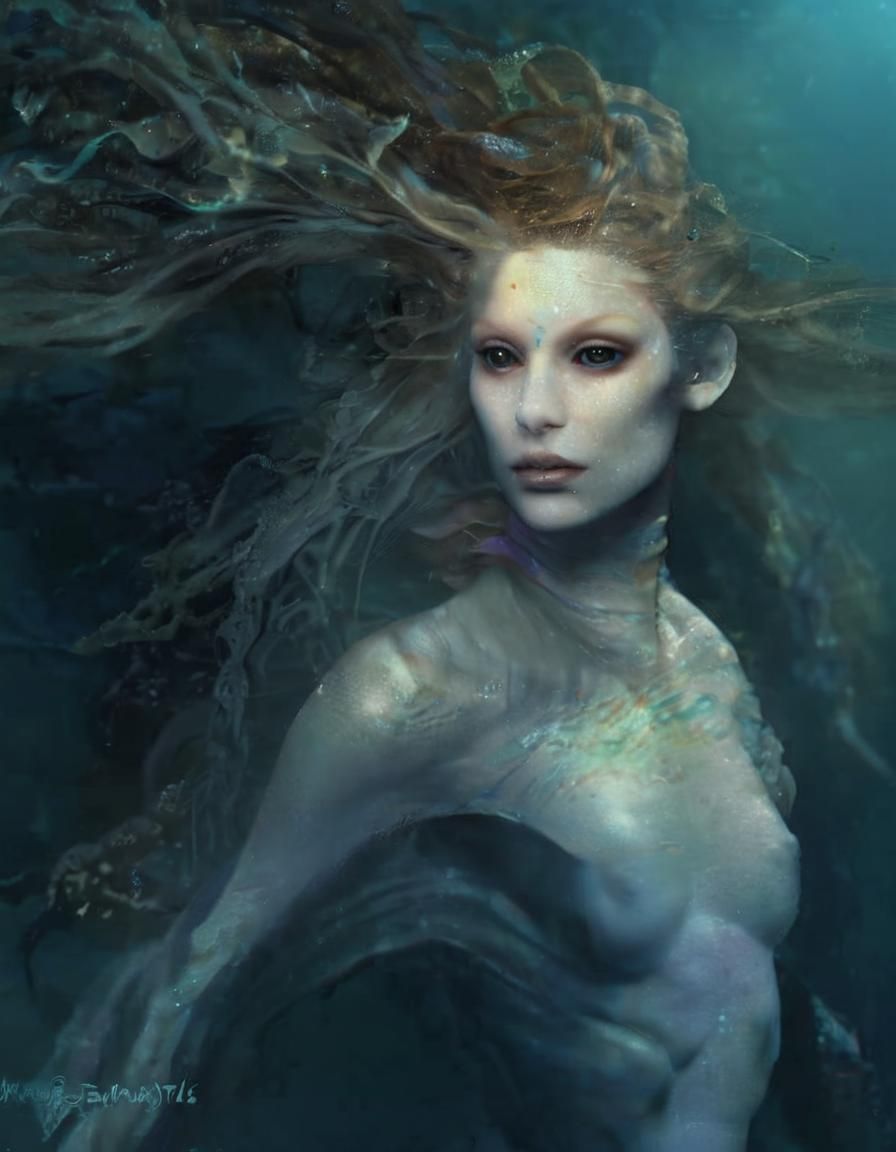Stunning Mermaid with Bioluminescent Tail in Surrealistic La...