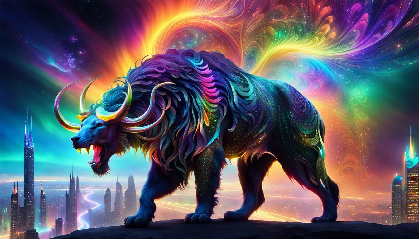Ethereal Fractal Beast in Cosmic Cyberscape