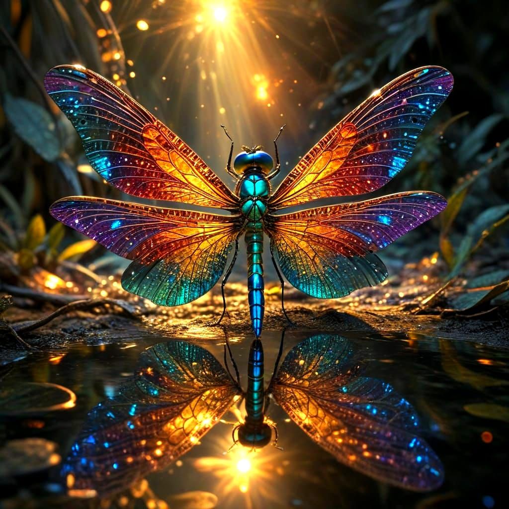 Enchanted Fairy Woman with Dragonfly Wings in Vibrant Colors