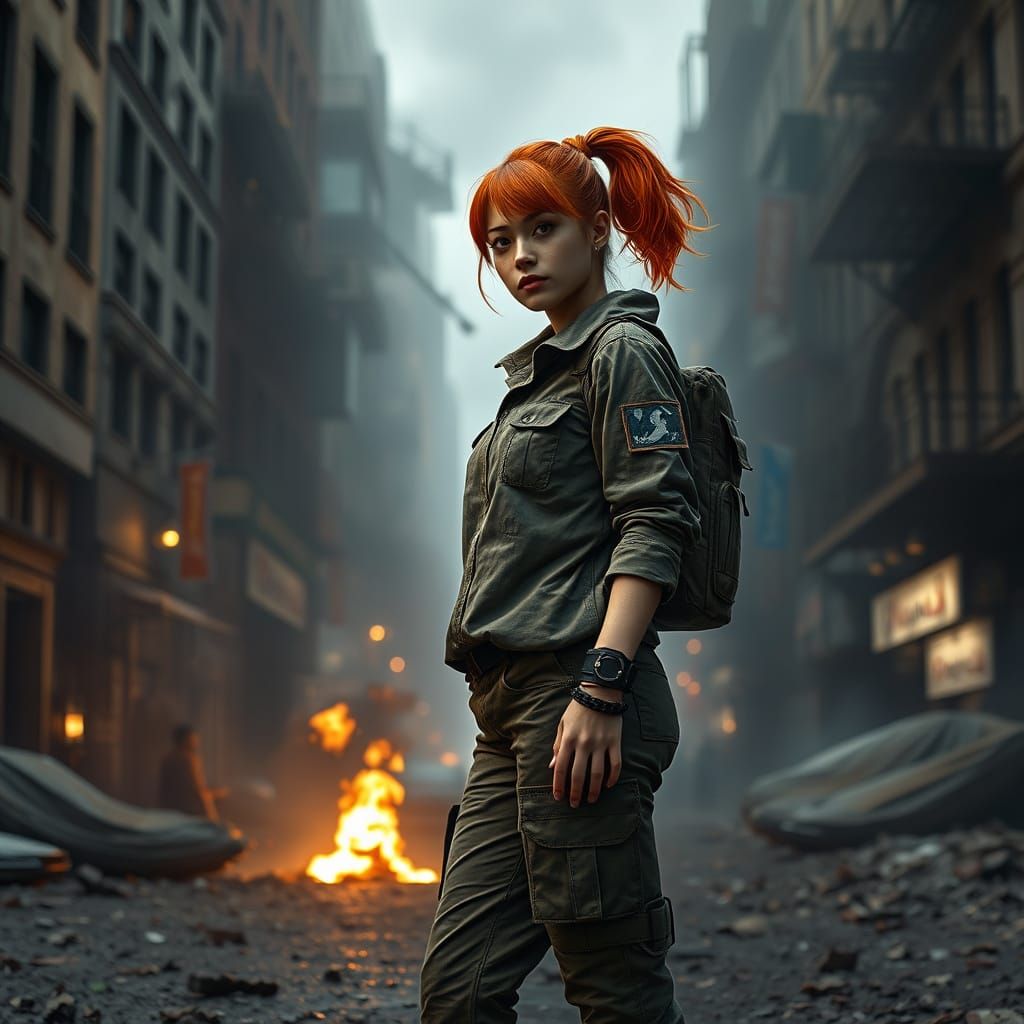 Gritty Dystopian Heroine with Fiery Red Hair