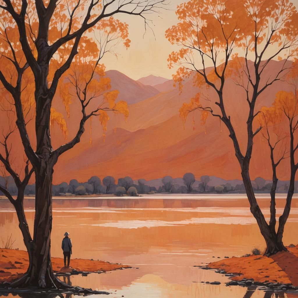 Warm, Vibrant Orange Landscape with a Lone Figure