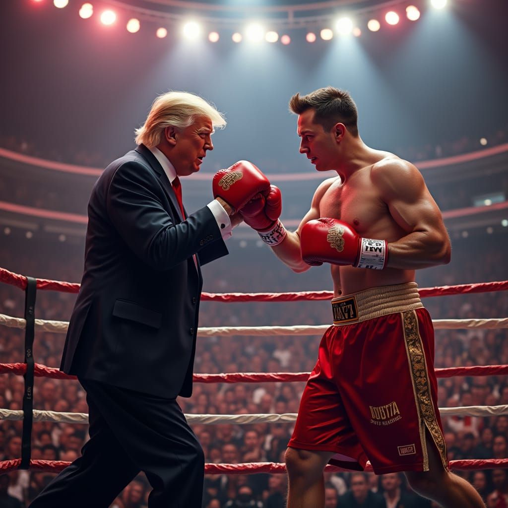 Trump vs Musk Boxing Match in Vegas: Photorealistic