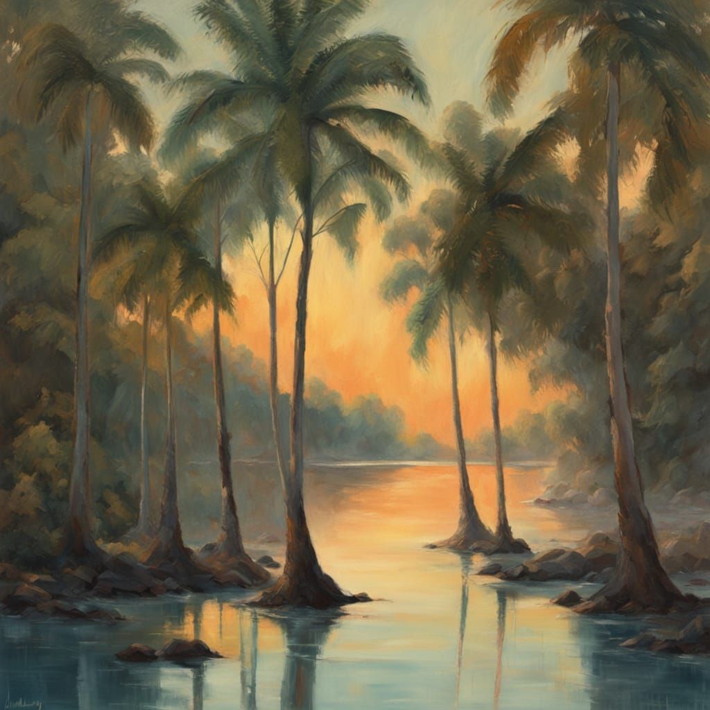 Tropical Beach Landscape in Painterly Style