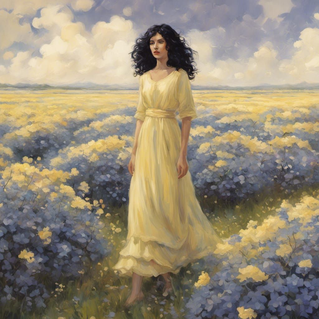 Ethereal Bride in Whimsical Periwinkle Field