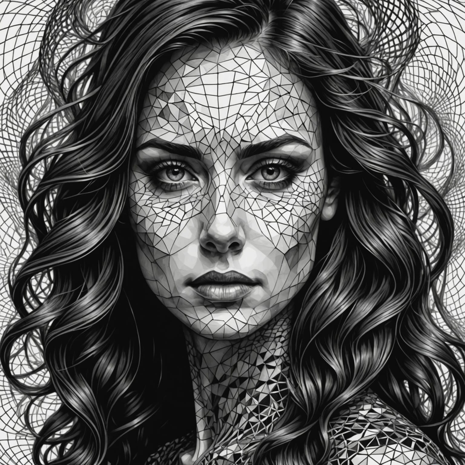 Portrait in Abstract Vector Fractal Crosshatching