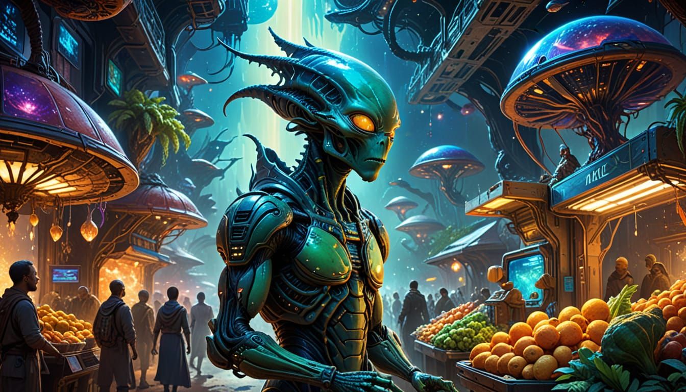 Alien Market Scene: Sci-Fi Concept Art