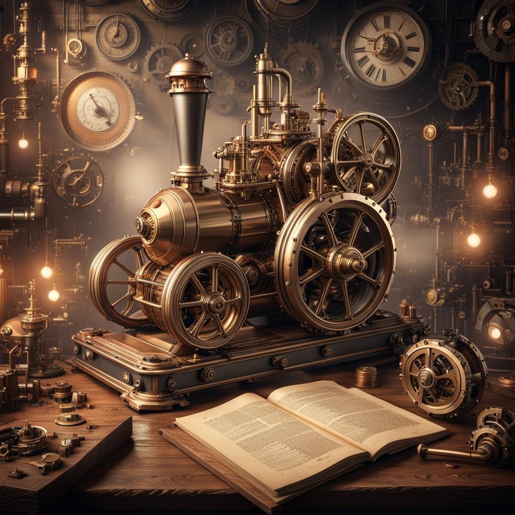 Scale model of a steam locomotive steampunk