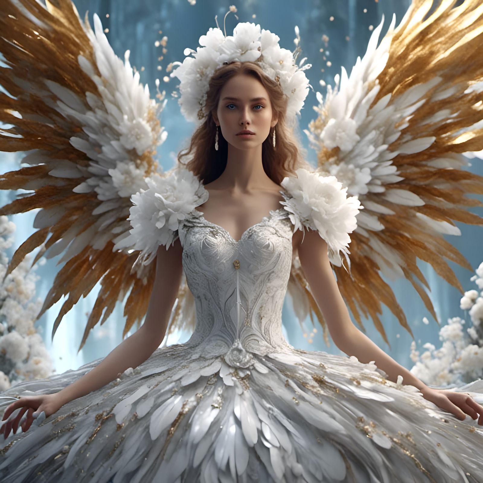 Russian Archangel in a Stunning White Wedding Gown with Real...
