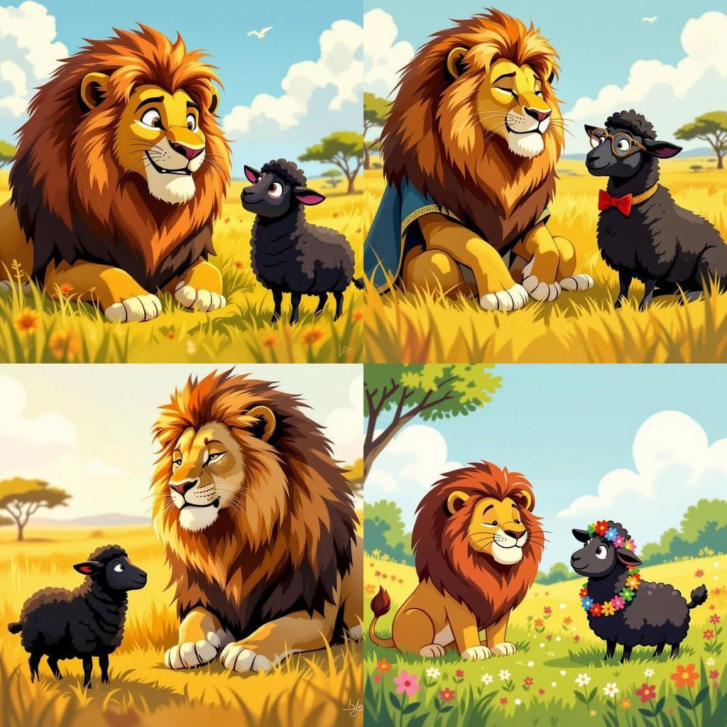 Lion King Conversing with Black Sheep