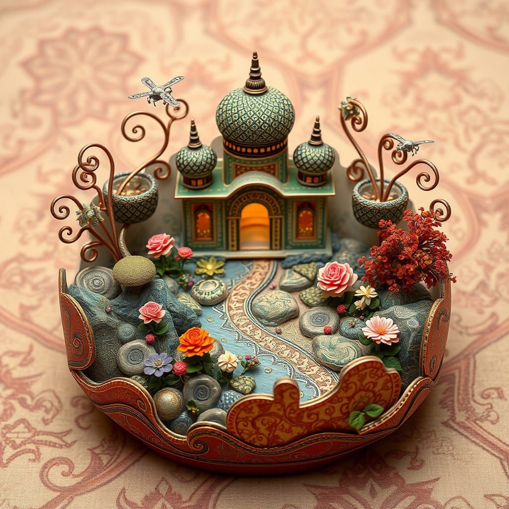 Mughal-Inspired Nano-Paper Gardens in Futuristic Style