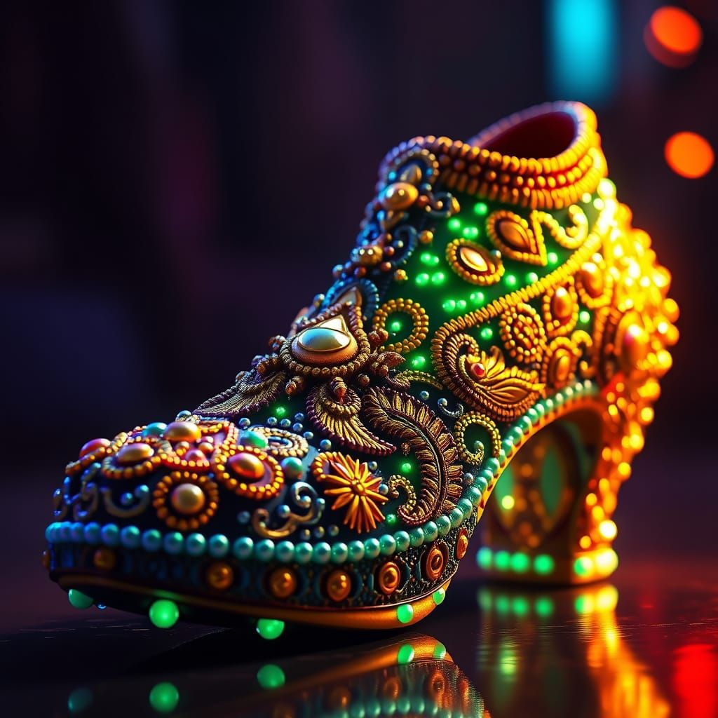 Intricately Beaded Shoe in Fantasy Realism Style