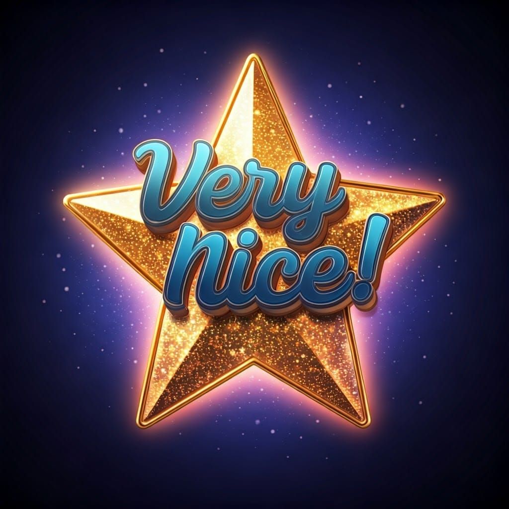 Bold Whimsical Font Reads 'Very Nice!' in Shimmering Gold St...