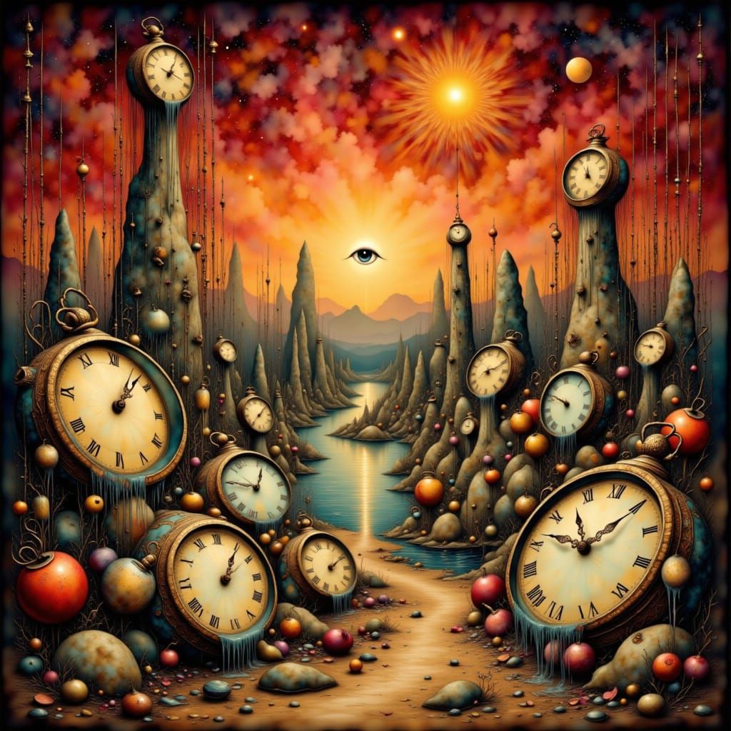 Surreal Dreamscape With Melting Clocks and Floating Islands
