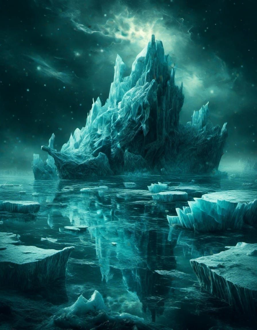 epic crystal icebergs in Arctic Ocean : winterscape nebula n...
