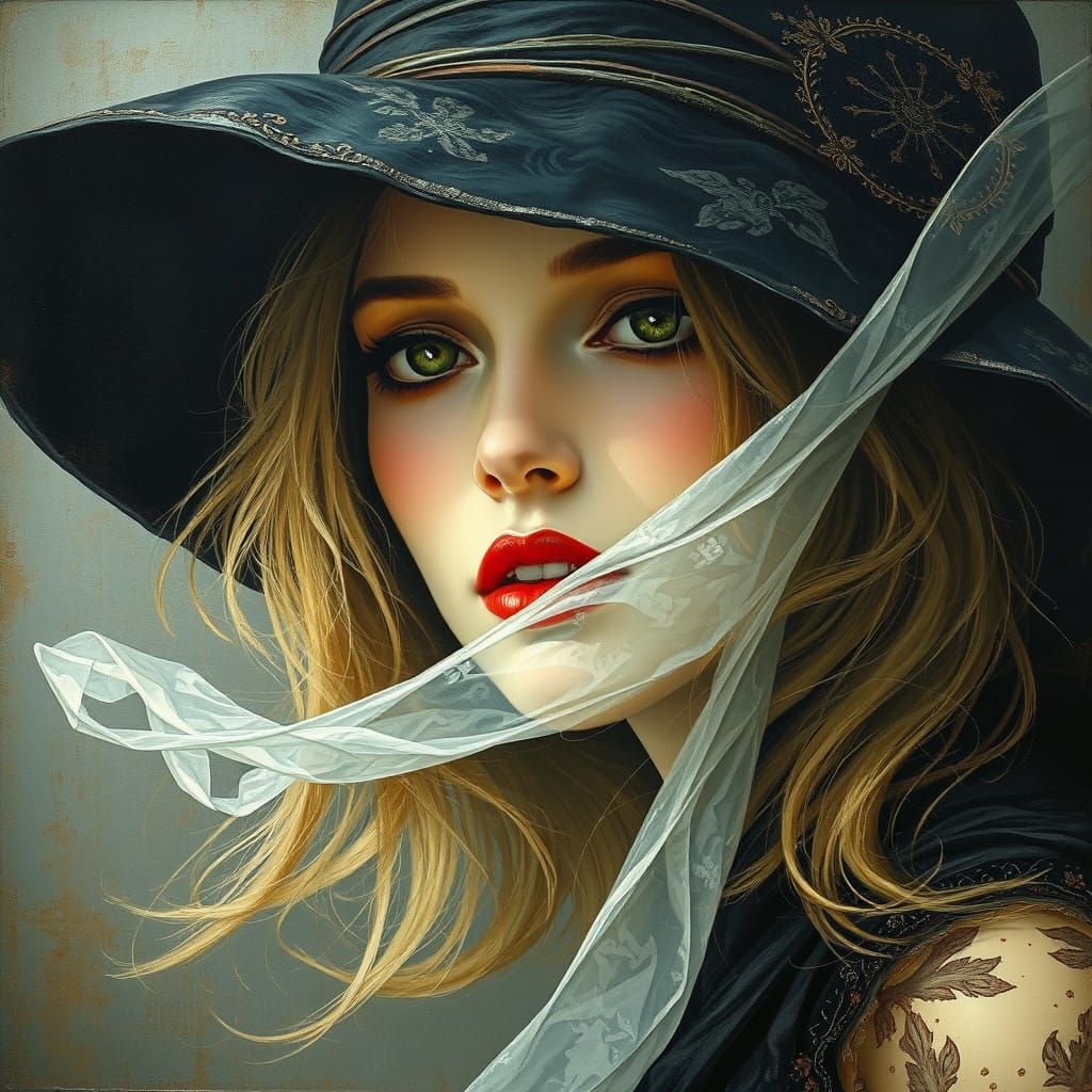 Enigmatic Lady in a Fascinating Headpiece