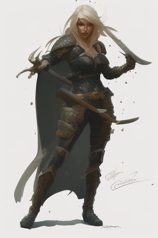 Blonde Rogue Seductress in Detailed Armor, Digital Art