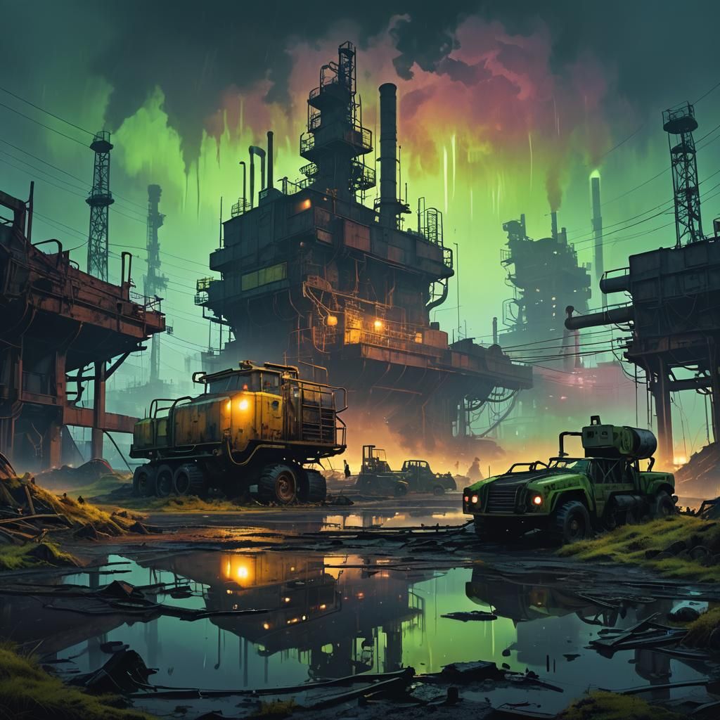 Gritty, Industrial Wasteland in Dark Digital Painting