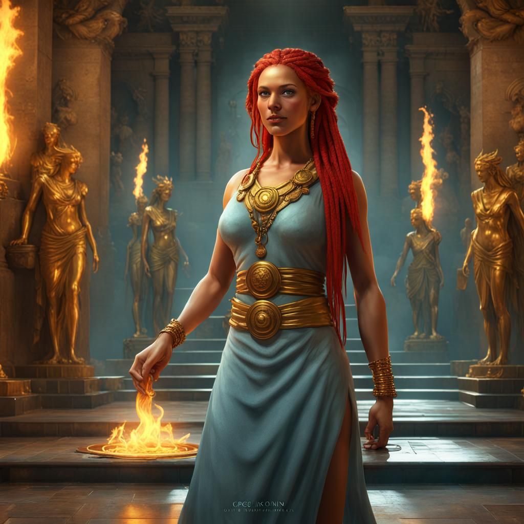 Ancient Temple Goddess in Dark Fantasy Setting