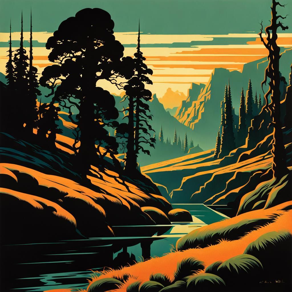 Ethereal Desert Forest in the Style of Ed Mell