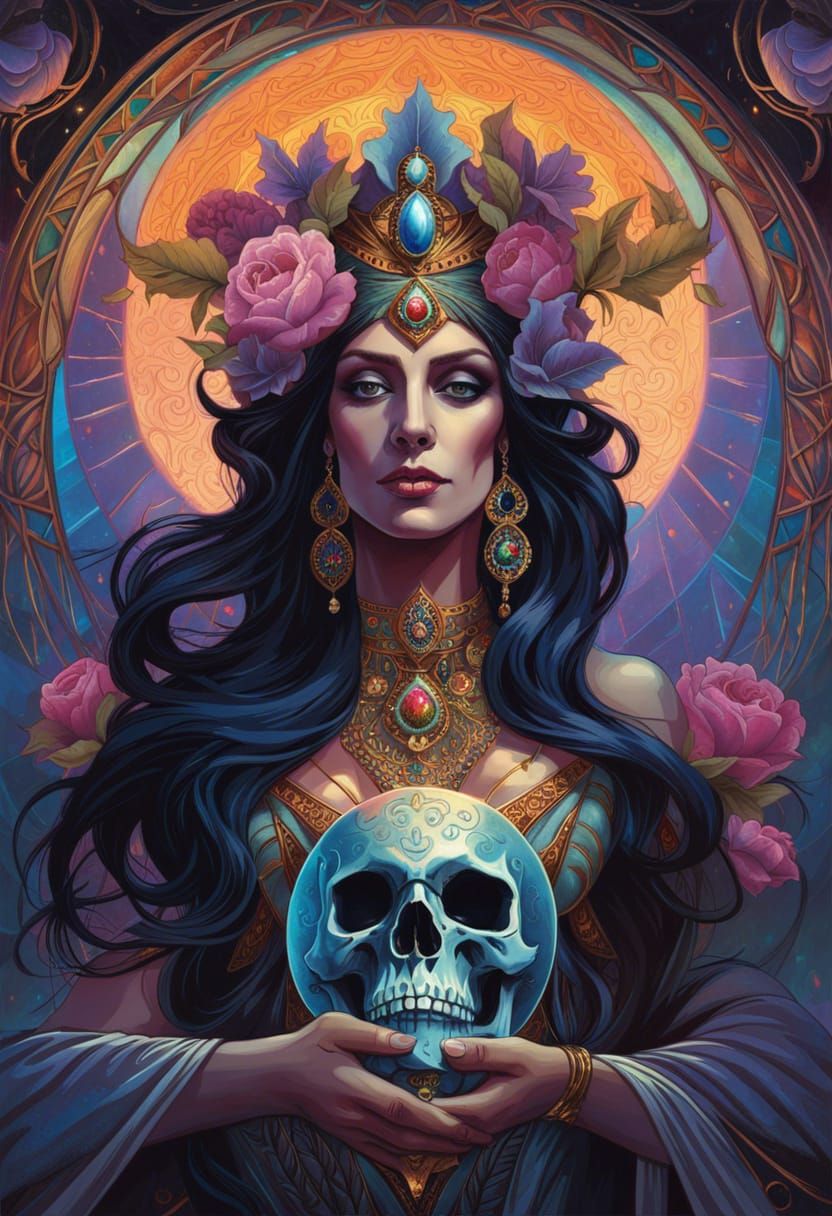 Majestic Death Goddess in Iridescent Splendor