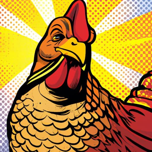 Surreal Comic Book Art of a Perfect Chicken