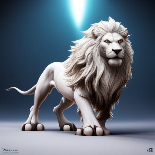 Regal White Lion in Vibrant Fantasy Realm
