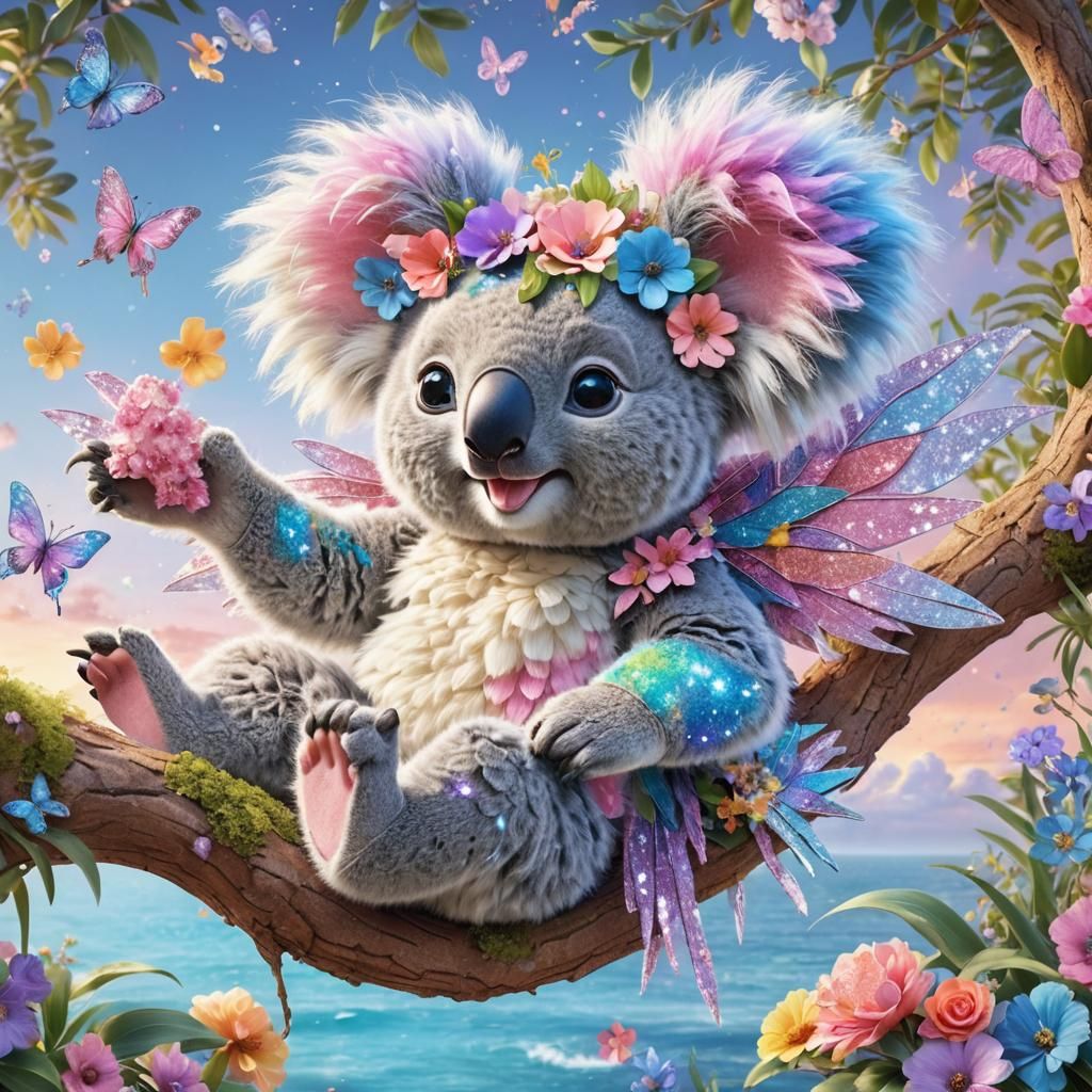 Whimsical CGI Koala in Magical Fantasy Land