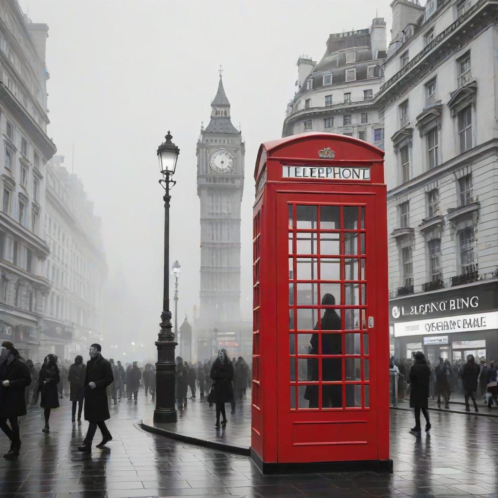 London Phone Booth in Vibrant Fog