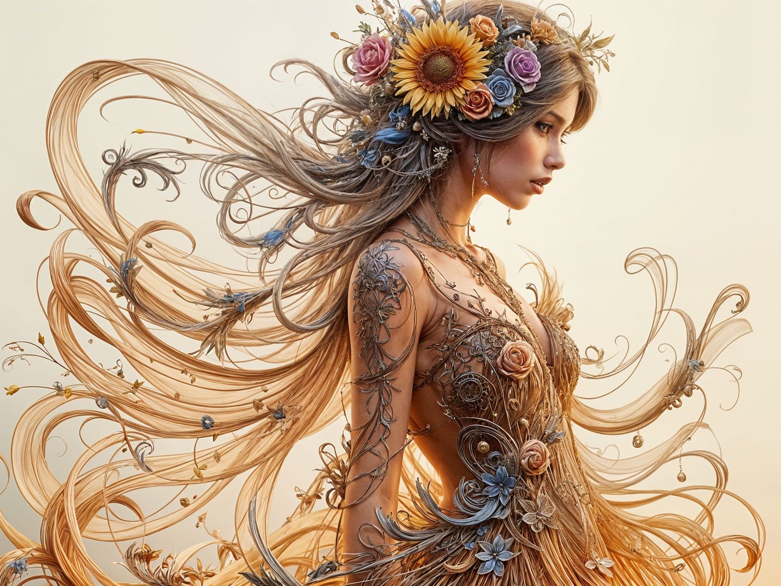 Elegant Figure in Art Nouveau Punk Style