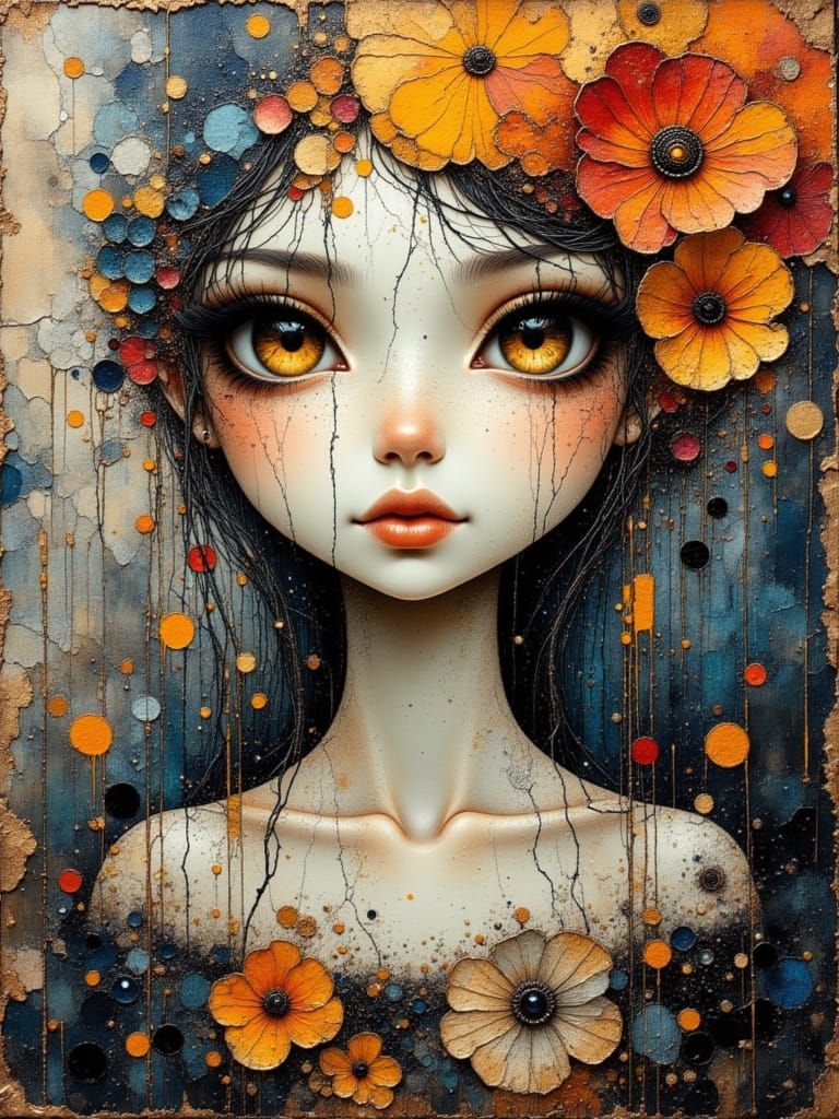 Textured Abstract Acrylic Painting of a Young Woman