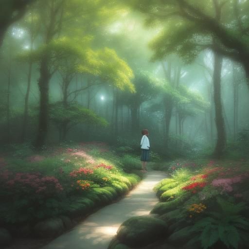 Ghibli-Inspired Whimsical Forest Scene