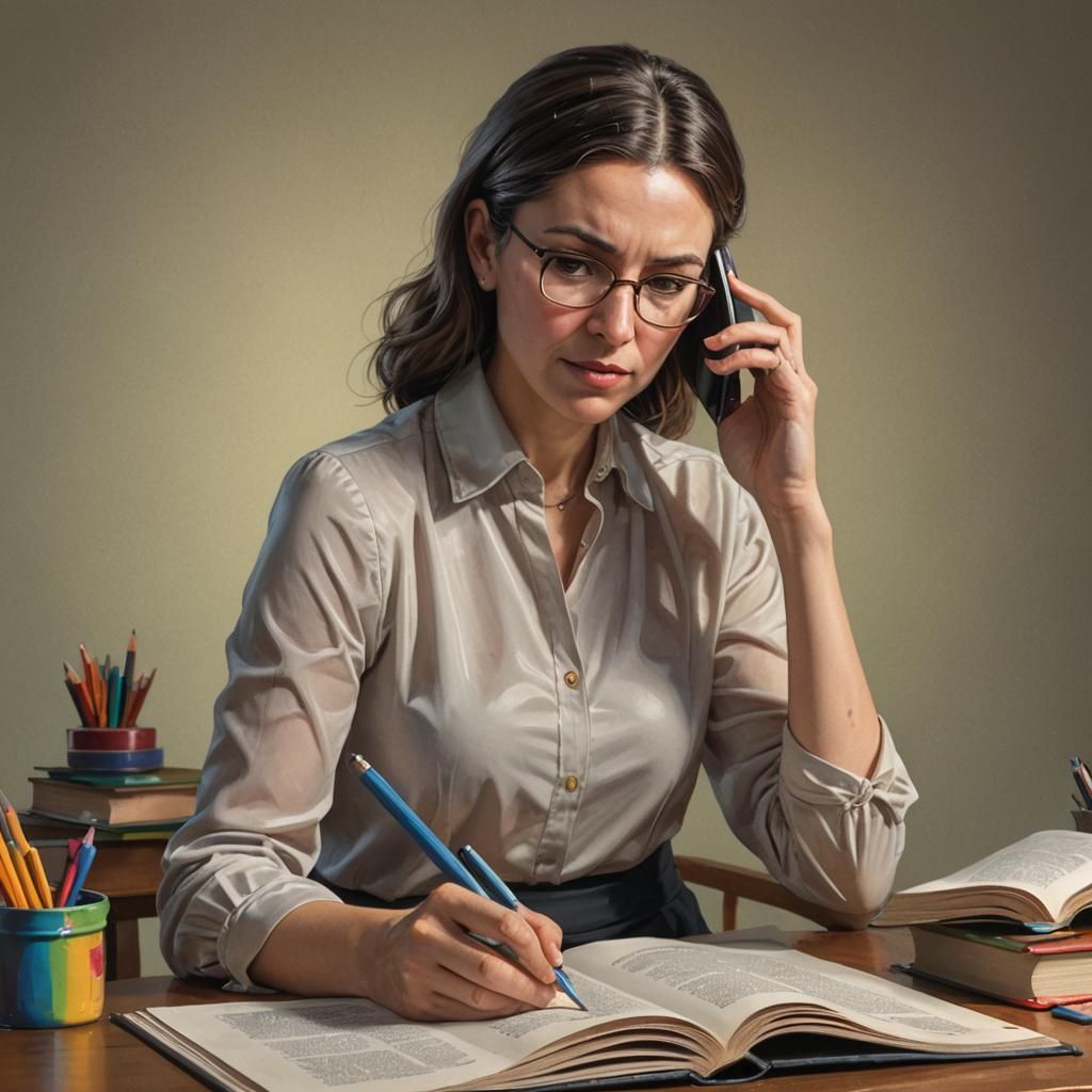 Teacher Engages with Enigmatic Smartphone in Intricately Det...