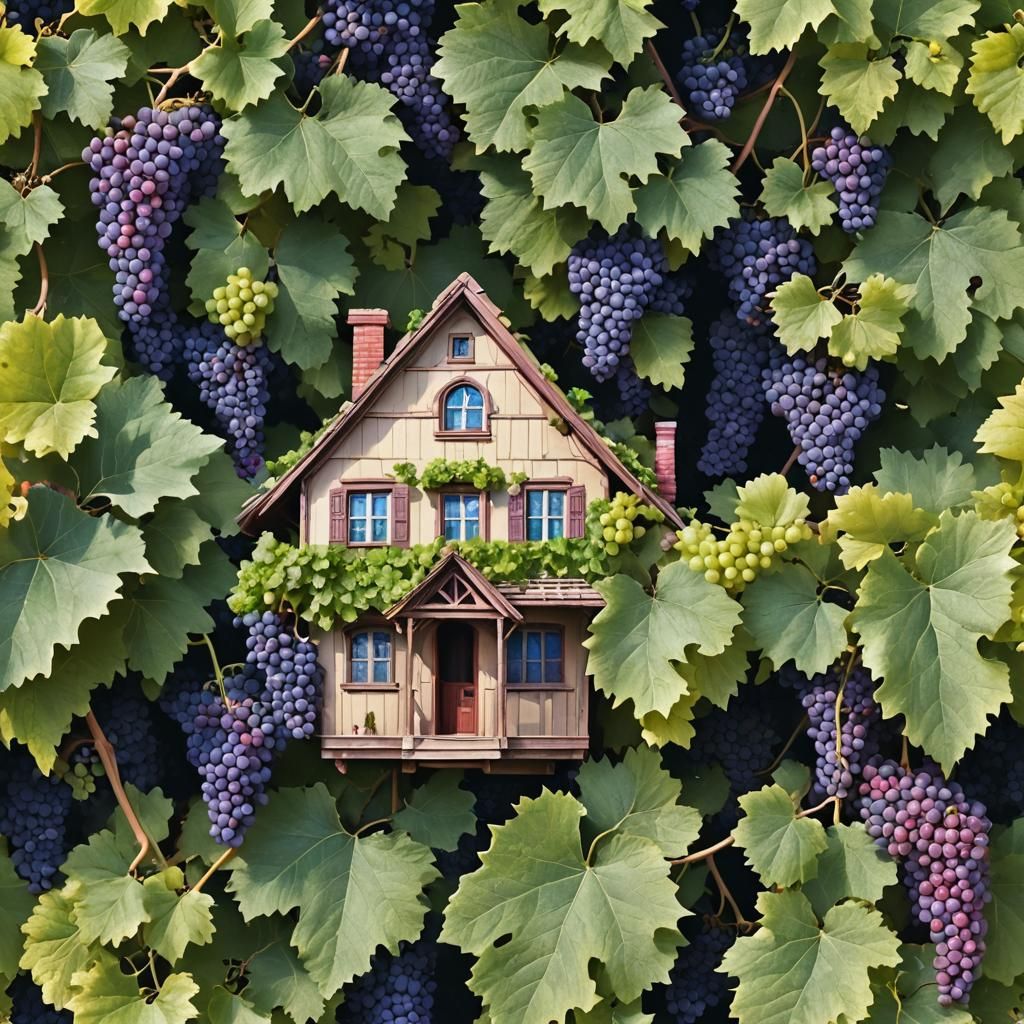A House Nested within a Luscious Purple Grape