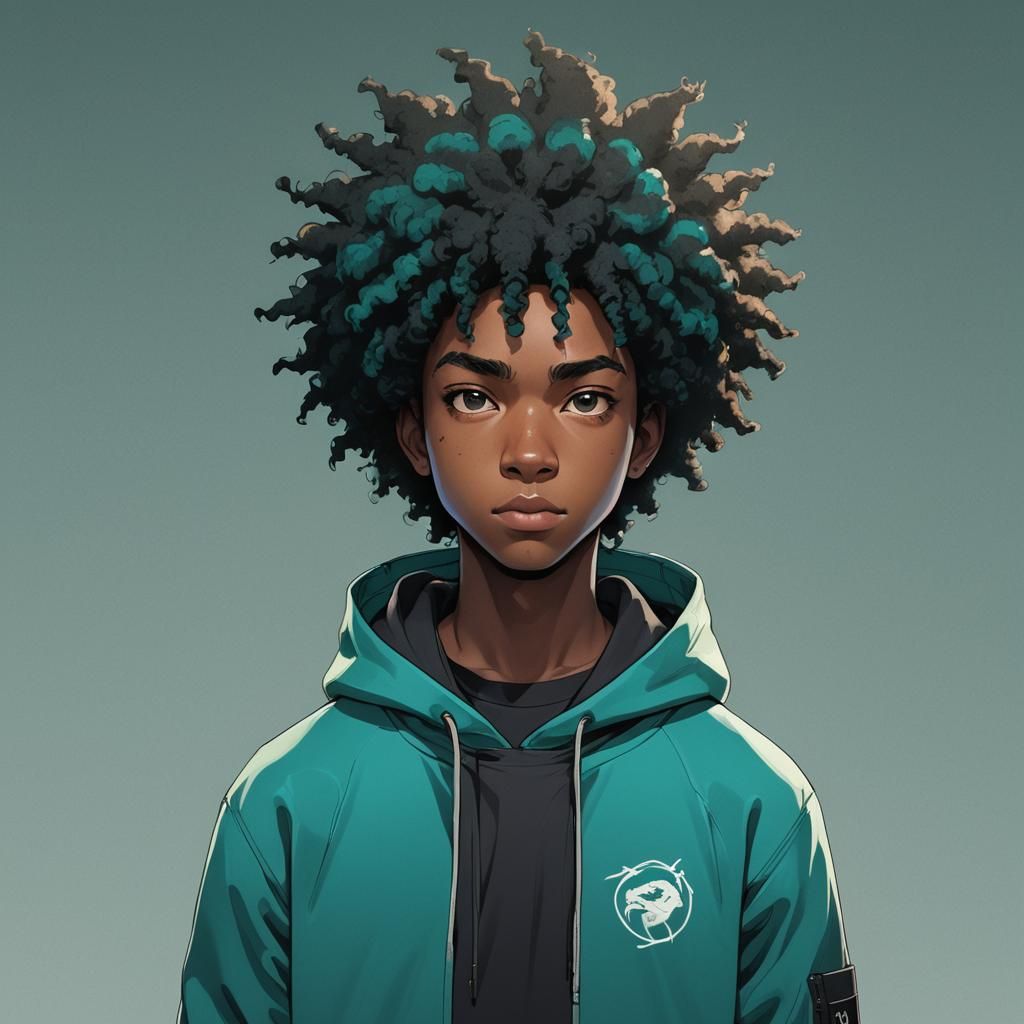 Confident Black Teen in Vibrant Anime Portrait