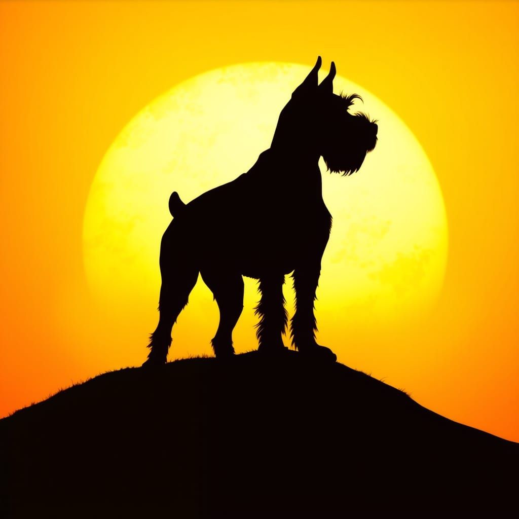 Schnauzer Silhouette with Rising Sun
