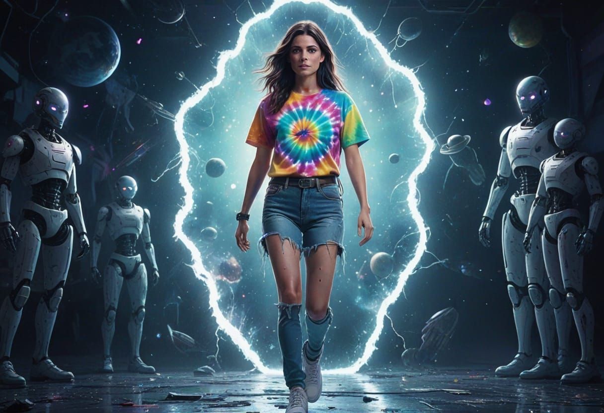 Woman Steps Through Space in Sci-Fi Digital Art