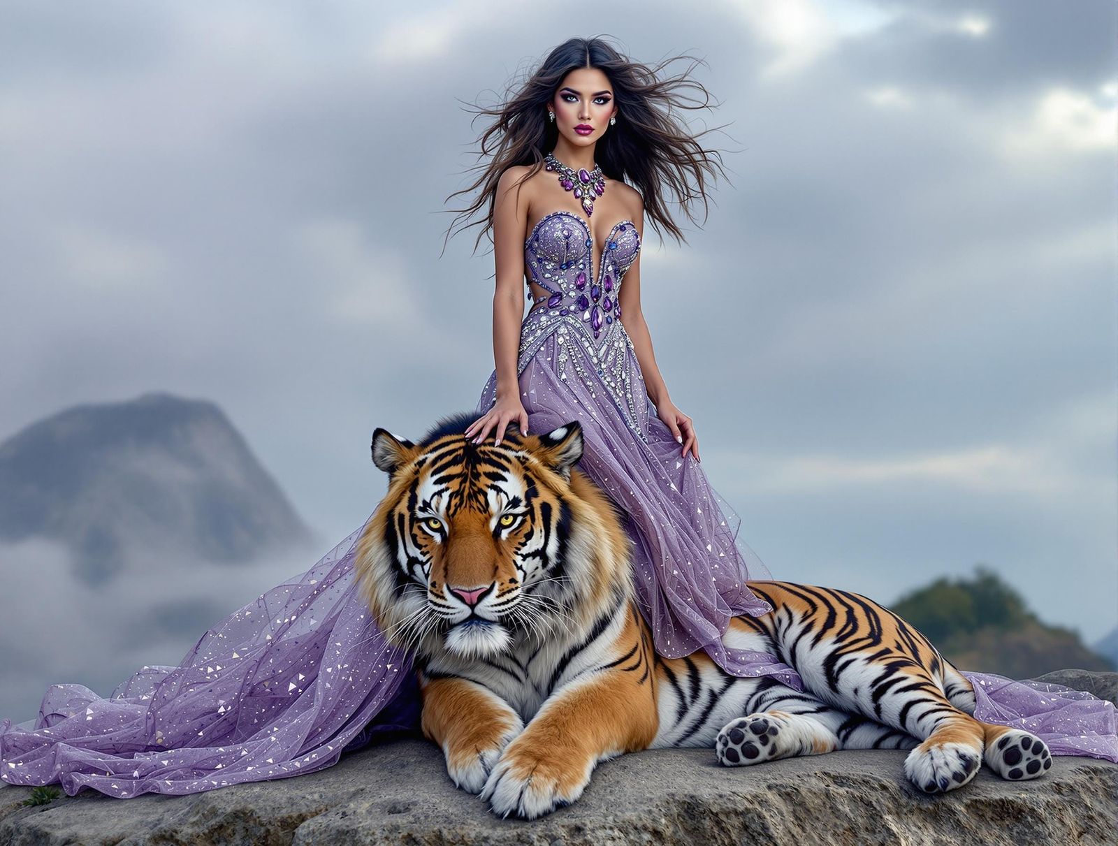 Luxurious Tiger Goddess in Ultra Realistic Editorial Style