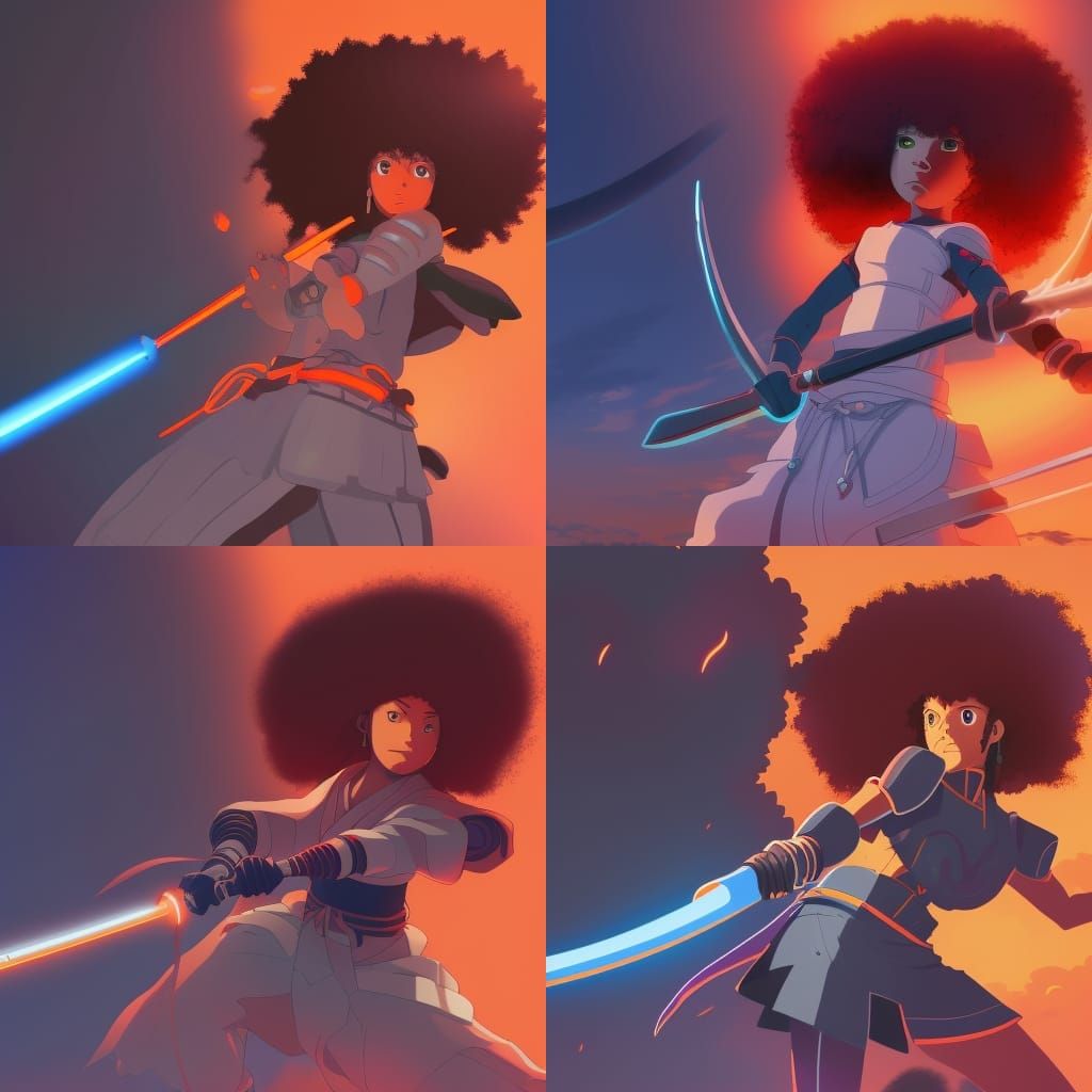 Vibrant African American Samurai in Studio Ghibli Style Armo...