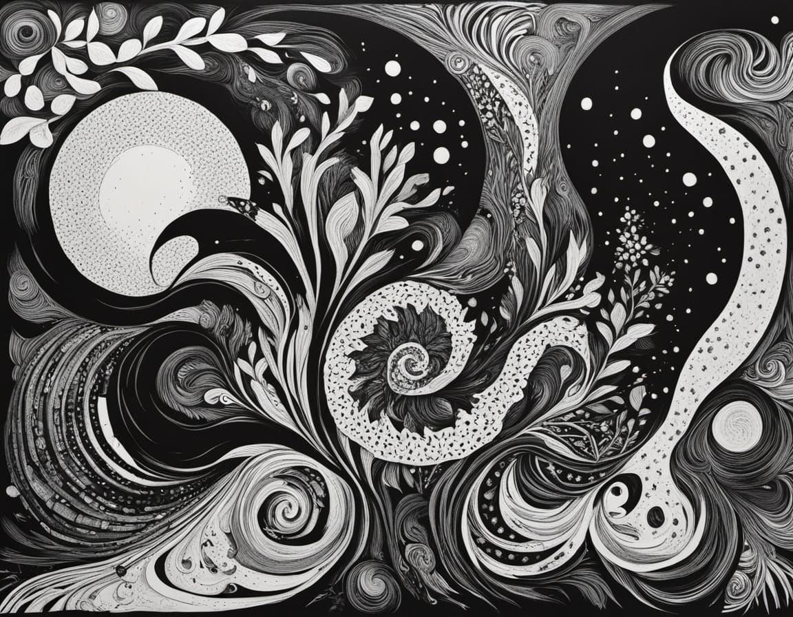 Abstract Liminal Woodcut In Black And White