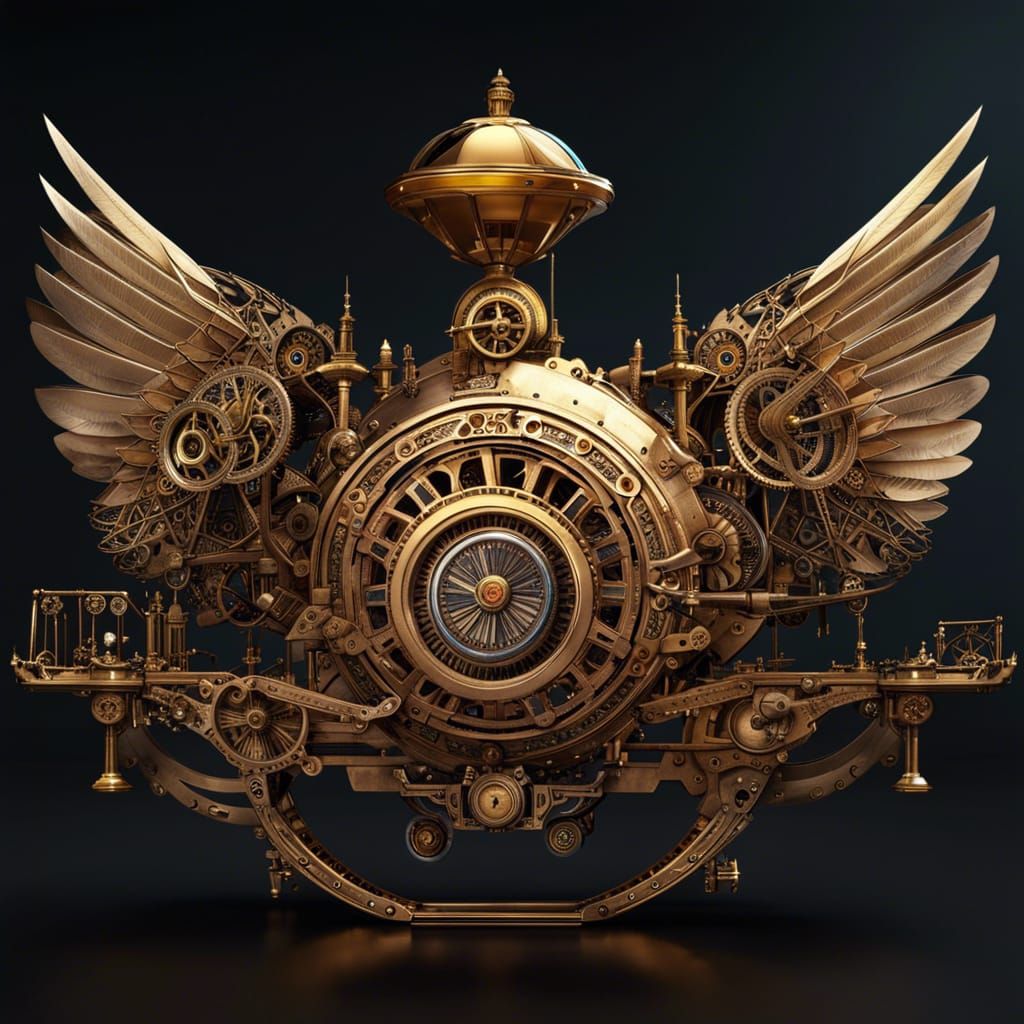 Elegant Clockwork Car Unfolds with Mechanical Wings and Bras...